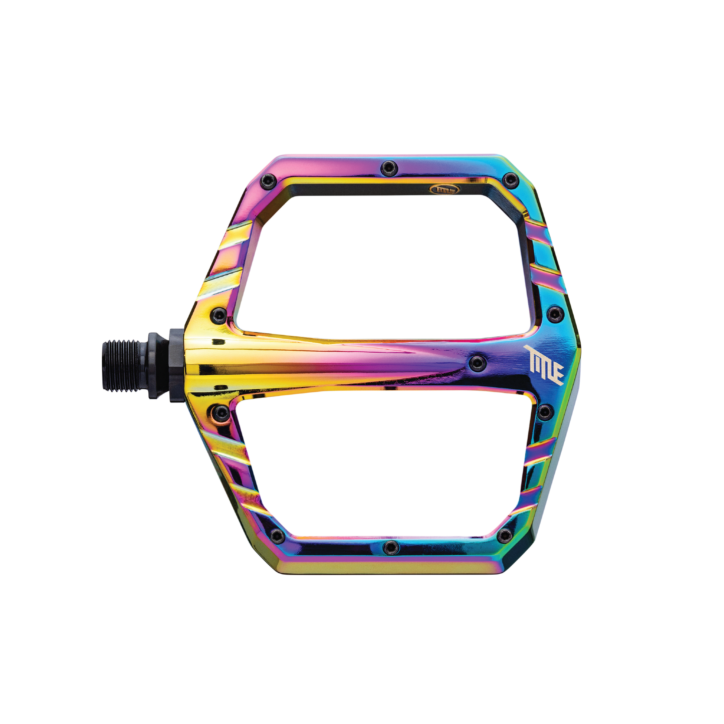 Title CONNECT Oil Slick iriserende flade pedaler, set ovenfra