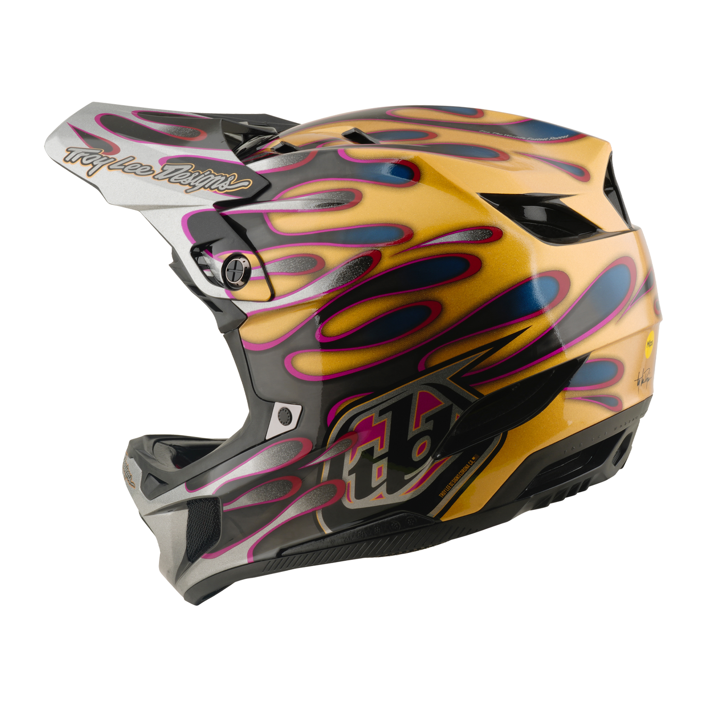 TROY LEE DESIGNS D4 CARBON MIPS Overspray Gold/Black MTB-hjelm