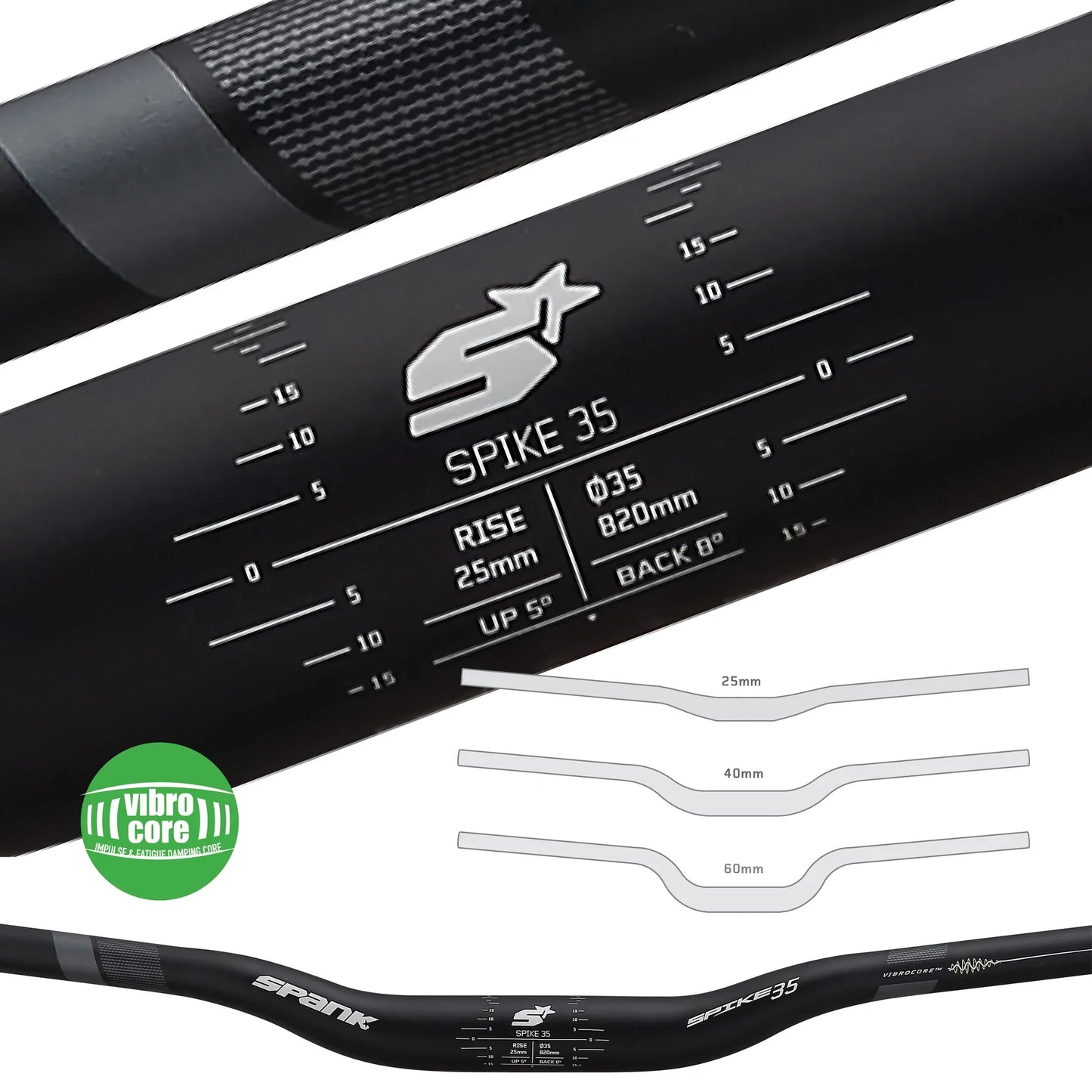 handlebar SPANK SPIKE 35 VIBROCORE Rise 40mm 820mm Green