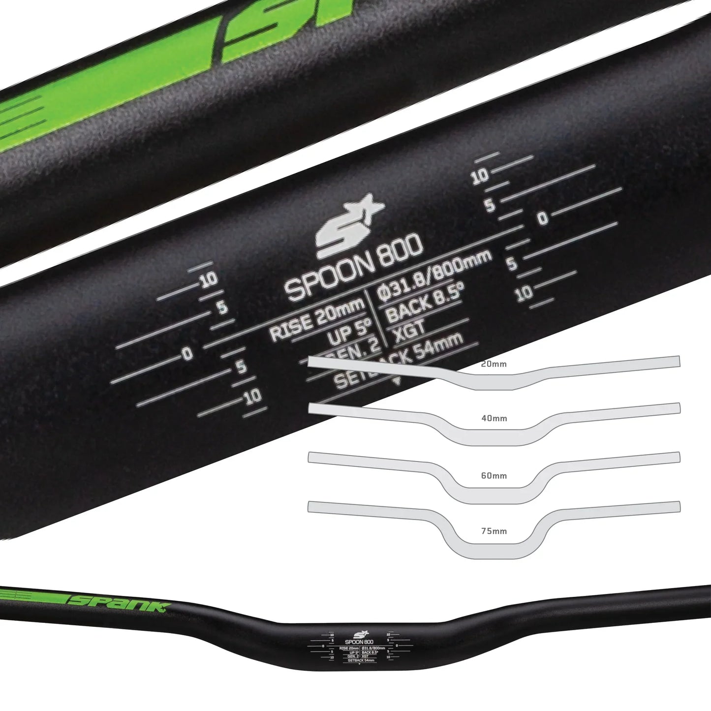 handlebar SPANK SPOON 800 Rise 60mm 800mm Black/Green