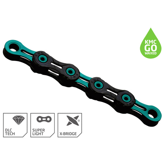 11V KMC DLC11 Waxed Black/Celeste-kæde
