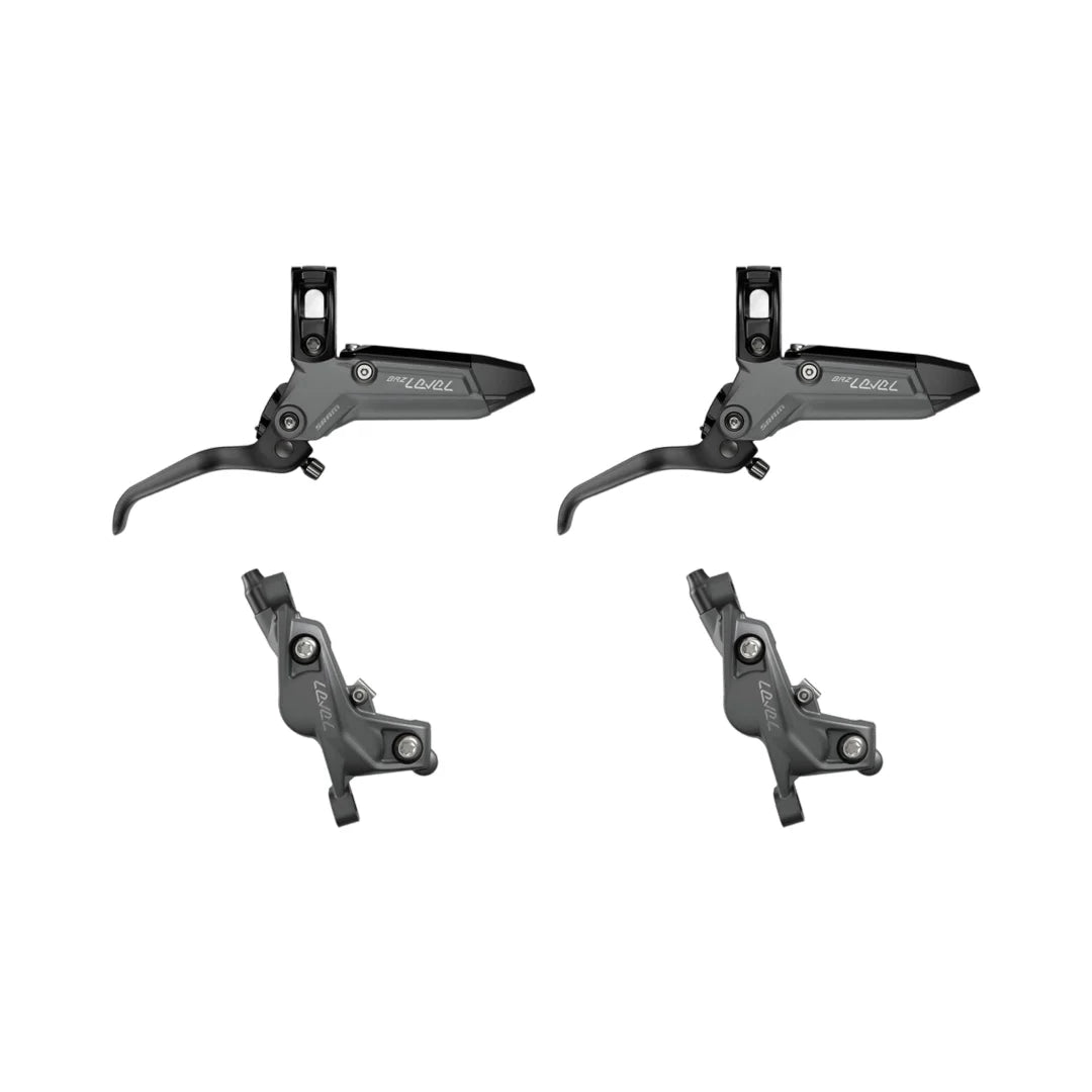 Et par SRAM LEVEL BRONZE STEALTH 4-stemplede grå bremser