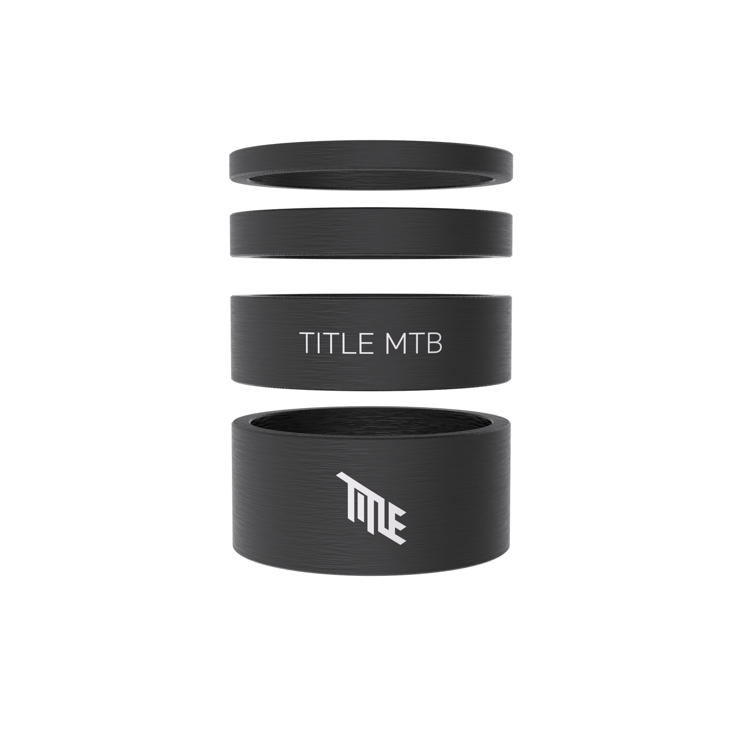Title styreafstandsstykke-sæt i mat UD carbon, 3, 5, 10 og 15 mm, stablede