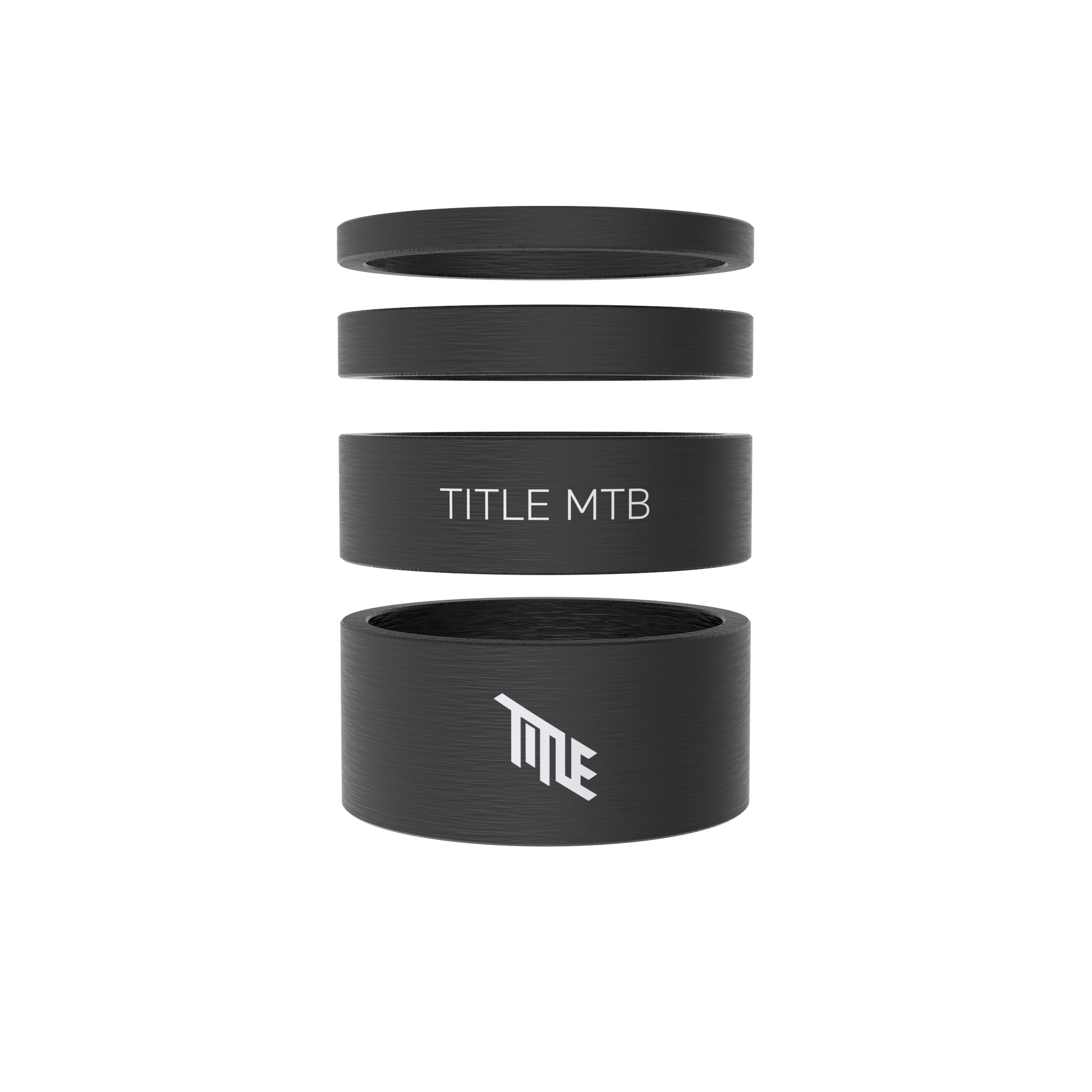 Title styreafstandsstykke-sæt i mat UD carbon, 3, 5, 10 og 15 mm, stablede